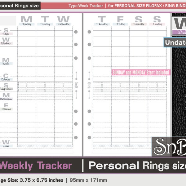 SnB Personal rings - Typo Edition - Weekly Tracker - Undated - Printable Weekly inserts for Filofax / Ring Binders