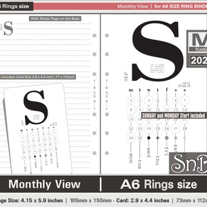 SnB A6 rings - Typo Edition - Monthly View - 2025 - Printable Monthly inserts for Ring Binders