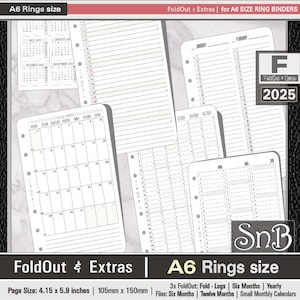 SnB A6 rings - Foldout calendars and Extras - 2025 - Printable Inserts for Ring Binders