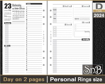 SnB Personal rings - Tina Edition - Day on 2 pages - 2023 / 2024 - Printable Daily inserts for Filofax / Ring Binders