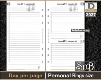 SnB Personal rings - Day Management_Lined - Day on 1 page - 2027 - Printable Daily inserts for Filofax / Ring Binders
