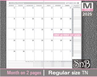 SnB RG - SmartPlan - Month on 2 pages - 2025 - Printable Monthly insert for Traveler&#39;s Notebooks