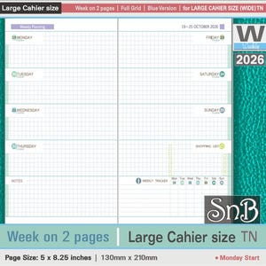 May include: A planner insert with a grid layout for weekly planning, featuring the dates of October 19-25, 2026. The page size is 5 x 8.25 inches. The design includes a shopping list and a weekly tracker.