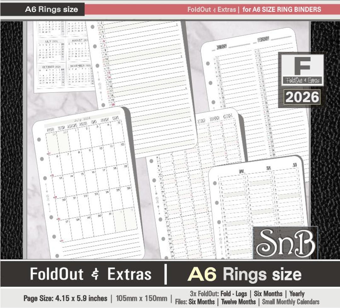 Snb A6 Rings - Foldout Calendars and Extras - 2026 - Printable Inserts ...