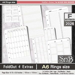 SnB A6 rings - Foldout calendars and Extras - 2026 - Printable Inserts for Ring Binders