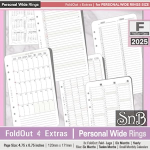 SnB Personal Wide - Foldout calendars and Extras - 2025 - Printable Monthly inserts for Ring Binders