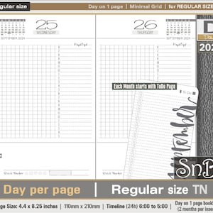 SnB RG - Minimal - Grid - Day on 1 page - 2023 / 2024 - Printable Daily inserts for Traveler's Notebooks