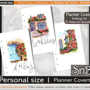 SnB Personal rings - Planner Covers Set - Buildings Collection in watercolor - Printable files for Filofax / Ring Binders
