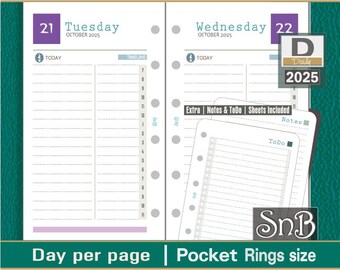 SnB Pocket rings - HyperTime - Day on 1 page - 2025 - Printable Daily inserts for Filofax / Ring Binders