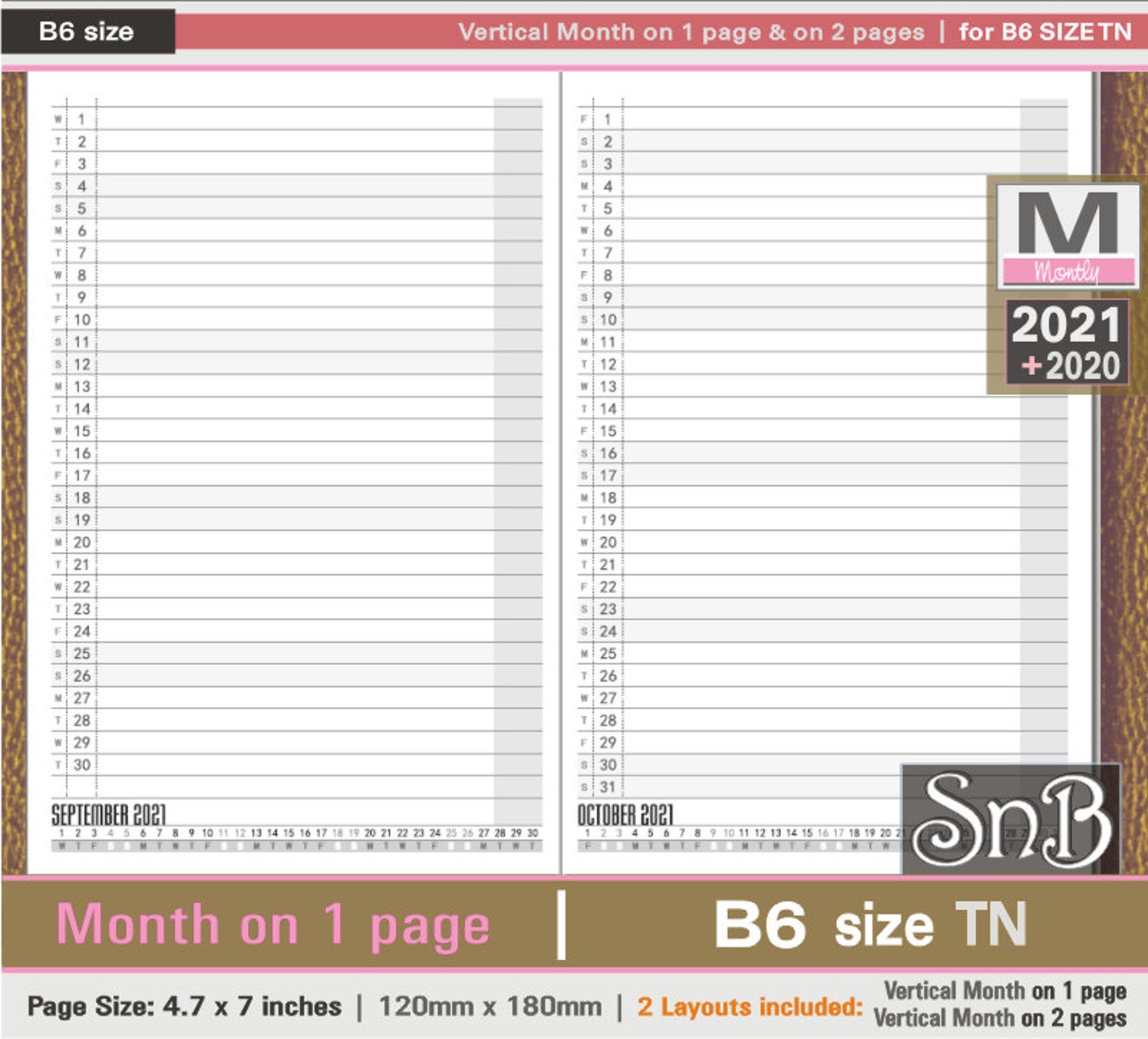 SnB B6 Lined Month on 1 and on 2 pages 2020 / 2021 | Etsy