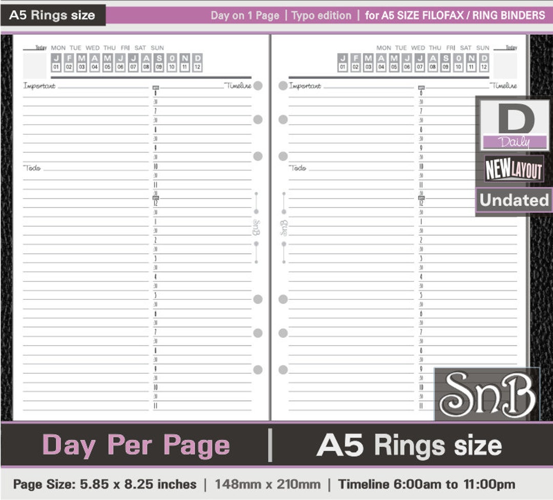 Snb A5 Rings - Typo Edition - Day on 1 Page - Undated - Printable Daily ...