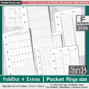 SnB Pocket rings - Foldout calendars and Extras - 2025 - Printable Monthly inserts for Filofax / Ring Binders