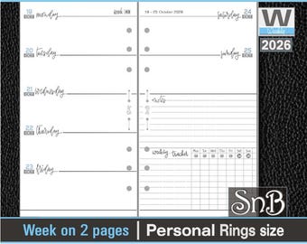 SnB Personal rings - Kelci Edition - Week on 2 pages - 2025 / 2026 - Printable Weekly inserts for Filofax / Ring binders