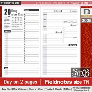 SnB FN - Tina Edition - Day on 2 pages - 2025 - Printable Daily inserts for Traveler's Notebooks