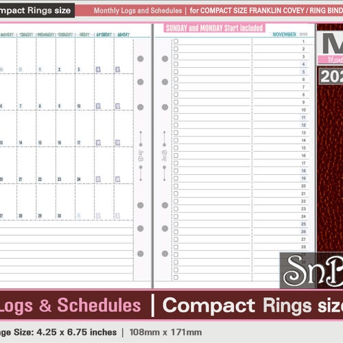 FRANKLIN COVEY Compact Inserts Printable Weekly Grid Undated Etsy