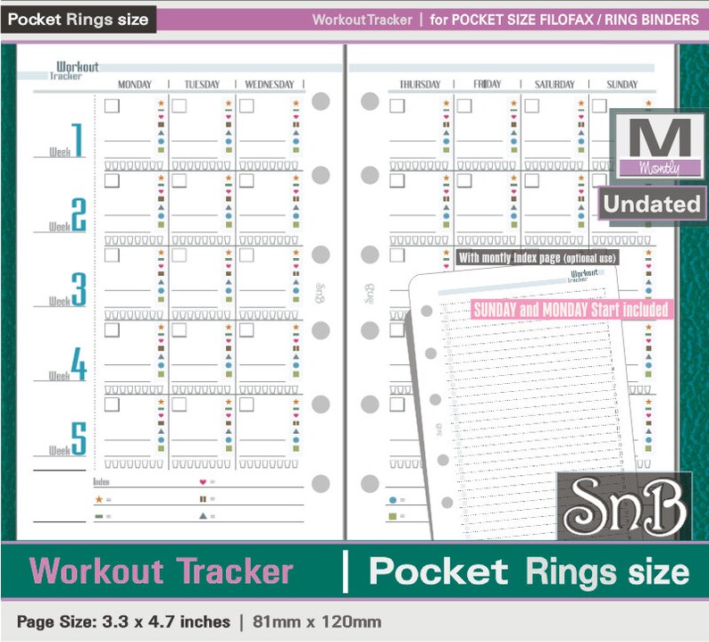 Snb Pocket Rings - Workout Tracker Undated - Printable Monthly Inserts ...