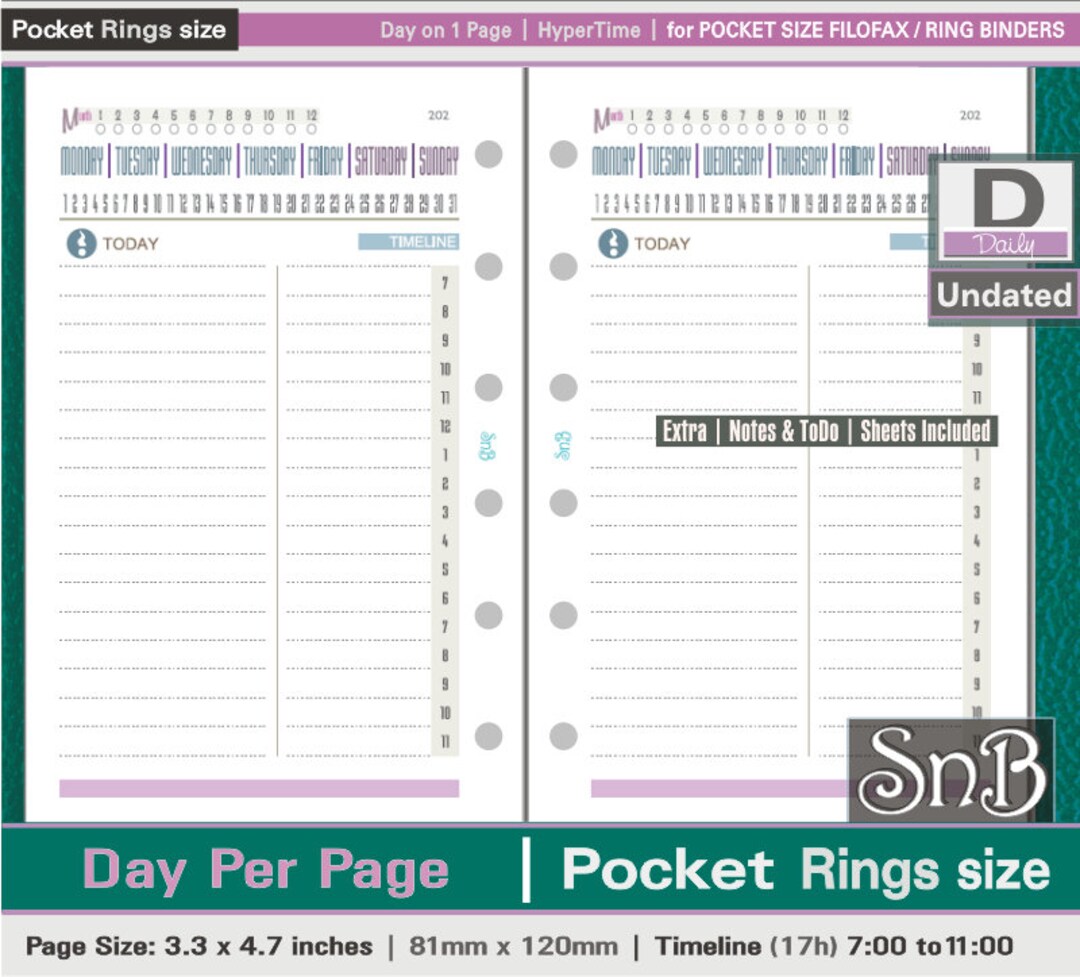 Snb Pocket Rings - Hypertime Undated - Day on 1 Page - Printable Daily ...