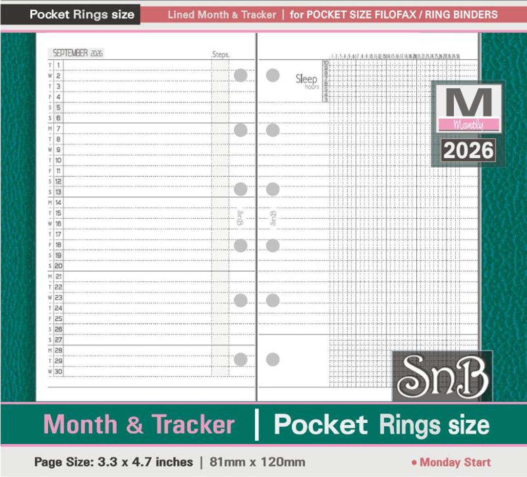 Snb Pocket Rings - Lined Month and Habit Tracker Spread - 2025 / 2026 ...
