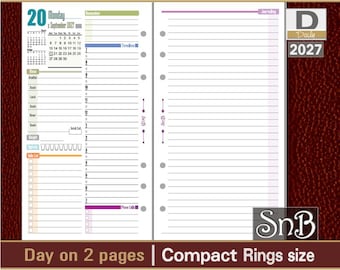 SnB Compact - Alison Edition - Day on 2 pages - 2027 - Printable Daily inserts for Franklin Covey binders