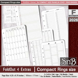 SnB Compact - Foldout calendars and Extras - 2026 - Printable Monthly inserts for Franklin Covey binders
