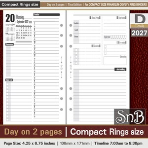 SnB Compact - Tina Edition - Day on 2 pages - 2027 - Printable Daily inserts for Franklin Covey binders