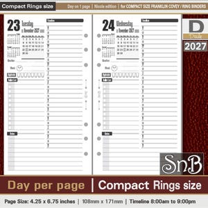 SnB Compact - Nicole Edition - Day on 1 page - 2027 - Printable Daily inserts for Franklin Covey binders