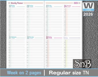 SnB RG - Color Bullet Edition - Week on 2 pages - 2025 / 2026 - Printable Weekly inserts for Traveler's Notebooks