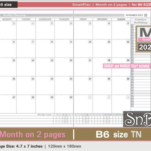 Monthly Calendar 2023 B6 Slim Insert Printable for Travellers Etsy