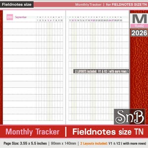 SnB FN  - Monthly Habit Tracker (2 versions included) - 2025 / 2026 - Printable Monthly insert for Traveler's Notebooks