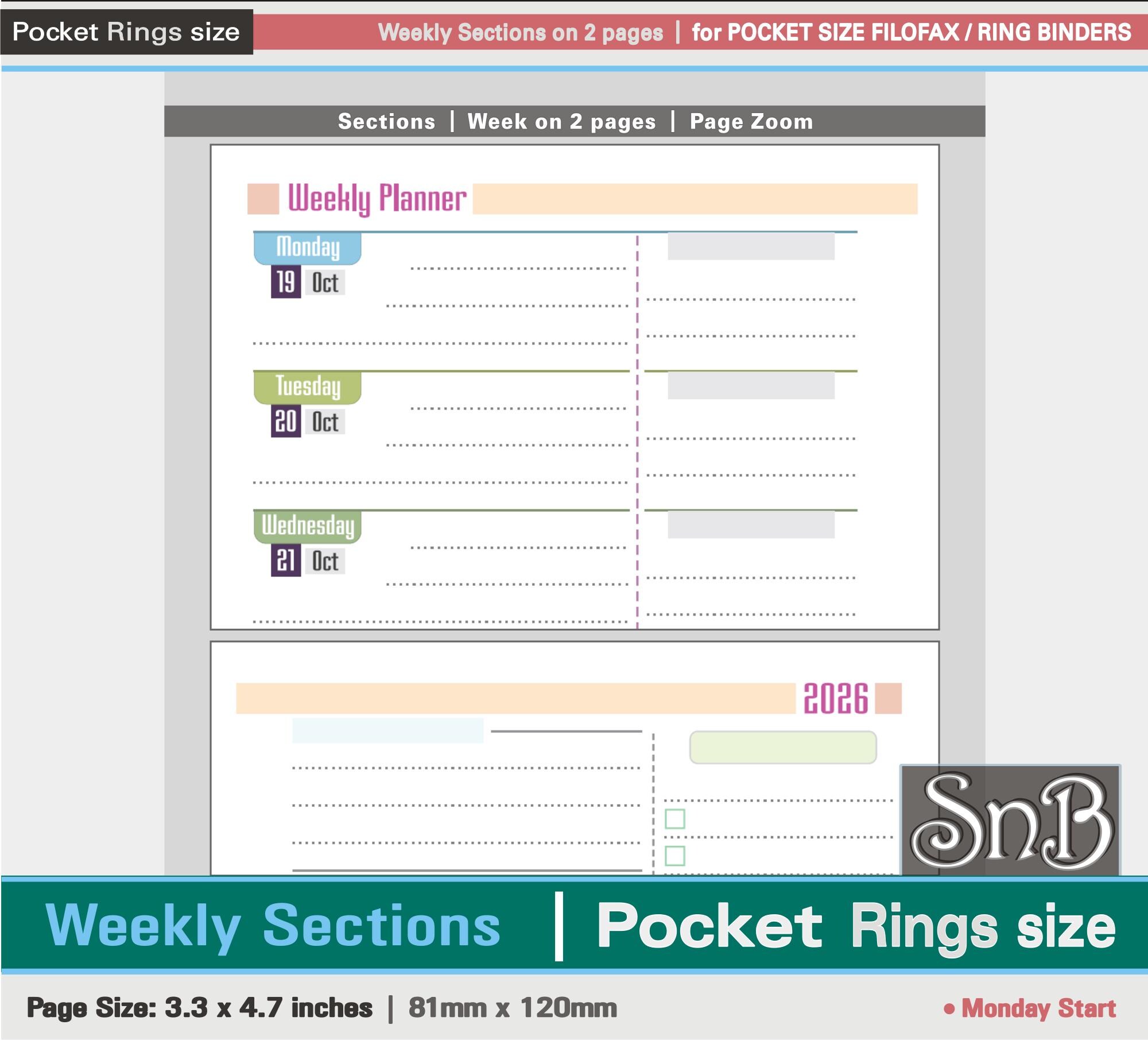 Snb Pocket Rings - Weekly Sections on 2 Pages - 2025 / 2026 - Printable ...