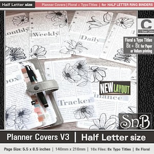 SnB Half Letter rings - Planner Covers Set + Vellum Set - V3 - Printable files for Half Letter / FC CLASSIC BINDERS