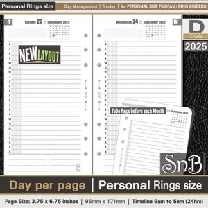 SnB Personal rings - Day Management_Tracker - Day on 1 page - 2025 - Printable Daily inserts for Filofax / Ring Binders