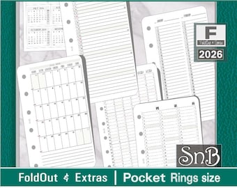 SnB Pocket rings - Foldout calendars and Extras - 2026 - Printable Monthly inserts for Filofax / Ring Binders