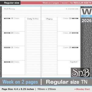 SnB RG -  Boxed - Week on 2 pages - 2025 / 2026 - Printable Weekly inserts for Traveler's Notebooks