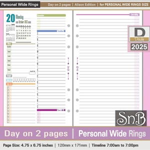 SnB Personal Wide - Alison Edition - Day on 2 pages - 2025 - Printable Daily inserts for Ring Binders