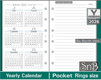 Snb Pocket Rings - Typo Edition - Yearly Calendar - 2025 / 2026