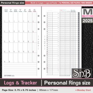 SnB Personal rings - Monthly logs and Habit Tracker Spread - 2025 - Printable Monthly inserts for Filofax / Ring Binders