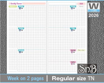 SnB RG - Color Suzee  - Week on 2 pages - 2025 / 2026 - Printable Weekly inserts for Traveler's Notebooks
