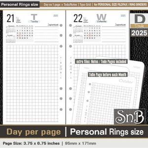 SnB Personal rings - Typo Grid - Day on 1 page - 2025 - Printable Daily inserts for Filofax / Ring Binders