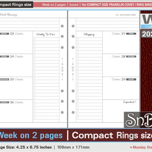 FRANKLIN COVEY Compact Inserts Printable Weekly Grid Undated Etsy