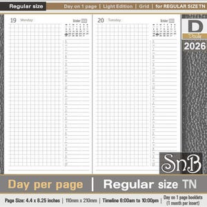 SnB RG - Light Edition - Grid - Day on 1 page - 2026 - Printable Daily inserts for Traveler's Notebooks