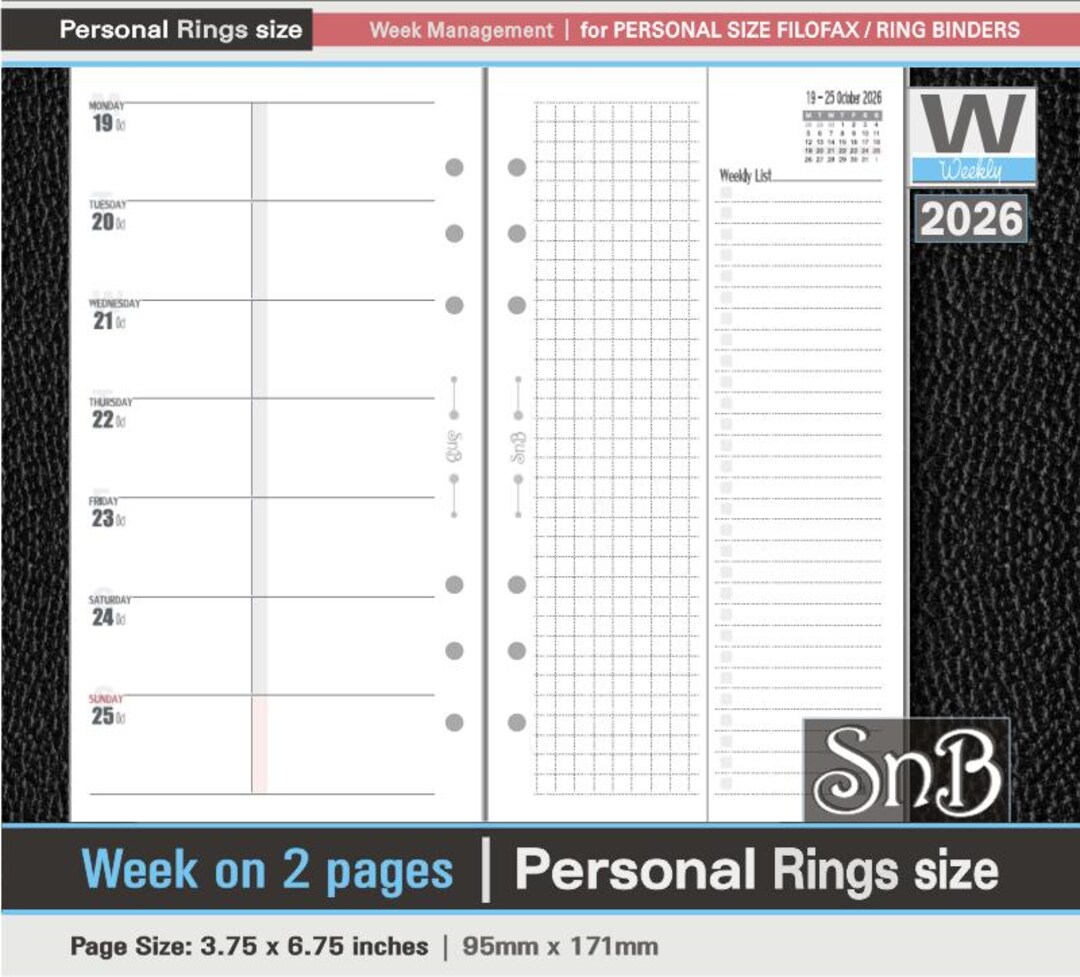Weekdays Ring Snb Personal Rings - Week Management - Week on 2 Pages - 2025 / 2026 ...