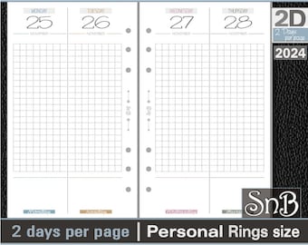 SnB Personal rings - Minimal Vertical - 2 days per page - 2023 / 2024 - Printable Daily inserts for Filofax / Ring Binders