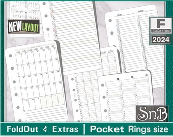 SnB Pocket rings - Foldout calendars and Extras - 2023 / 2024 - Printable Monthly inserts for Filofax / Ring Binders