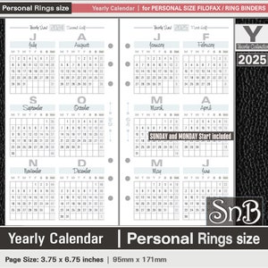 SnB Personal rings - Typo Edition - Yearly Calendar - 2025 - Printable Monthly inserts for Filofax / Ring Binders