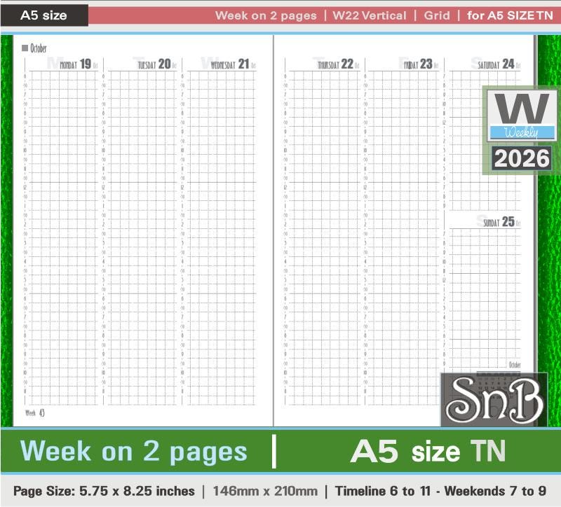 Snb A5 TN - W22 Vertical Grid - Week on 2 Pages - 2025 / 2026 ...