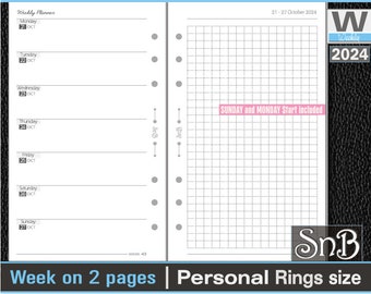 SnB Personal rings - iPlan - Week on 2 pages - 2023 / 2024 - Printable Weekly inserts for Filofax / Ring binders