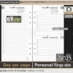 SnB Personal rings - Day Management_Lined - Day on 1 page - 2025 - Printable Daily inserts for Filofax / Ring Binders
