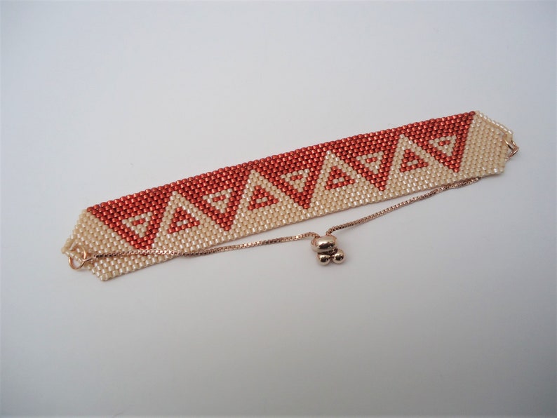 Peyote Two Tone Triangles Bracelet with Sliding Clasp