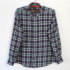 Vintage grünes Holzfällerhemd Herren / warmes blau kariertes Herrenhemd / Kariertes Flanellhemd / Fischerhemd Herren